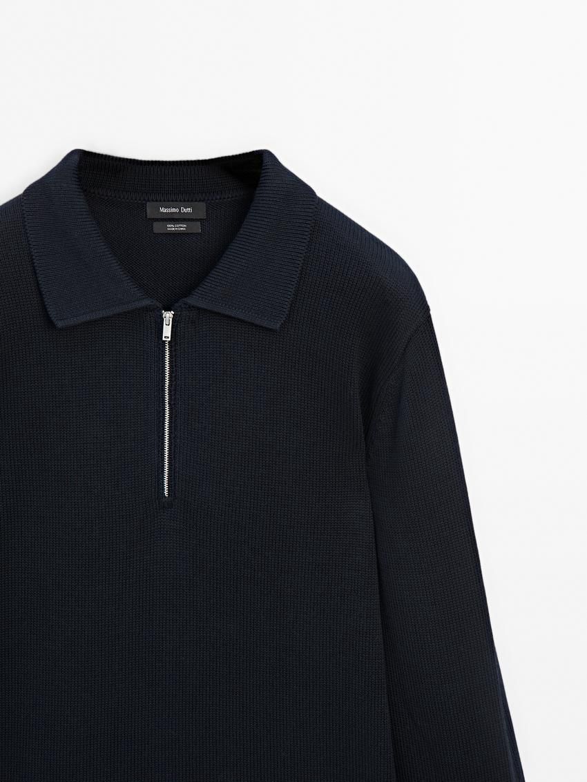 Massimo Dutti Knit With Zip Polo Collar Men Sweater Navy | US-FL6357249