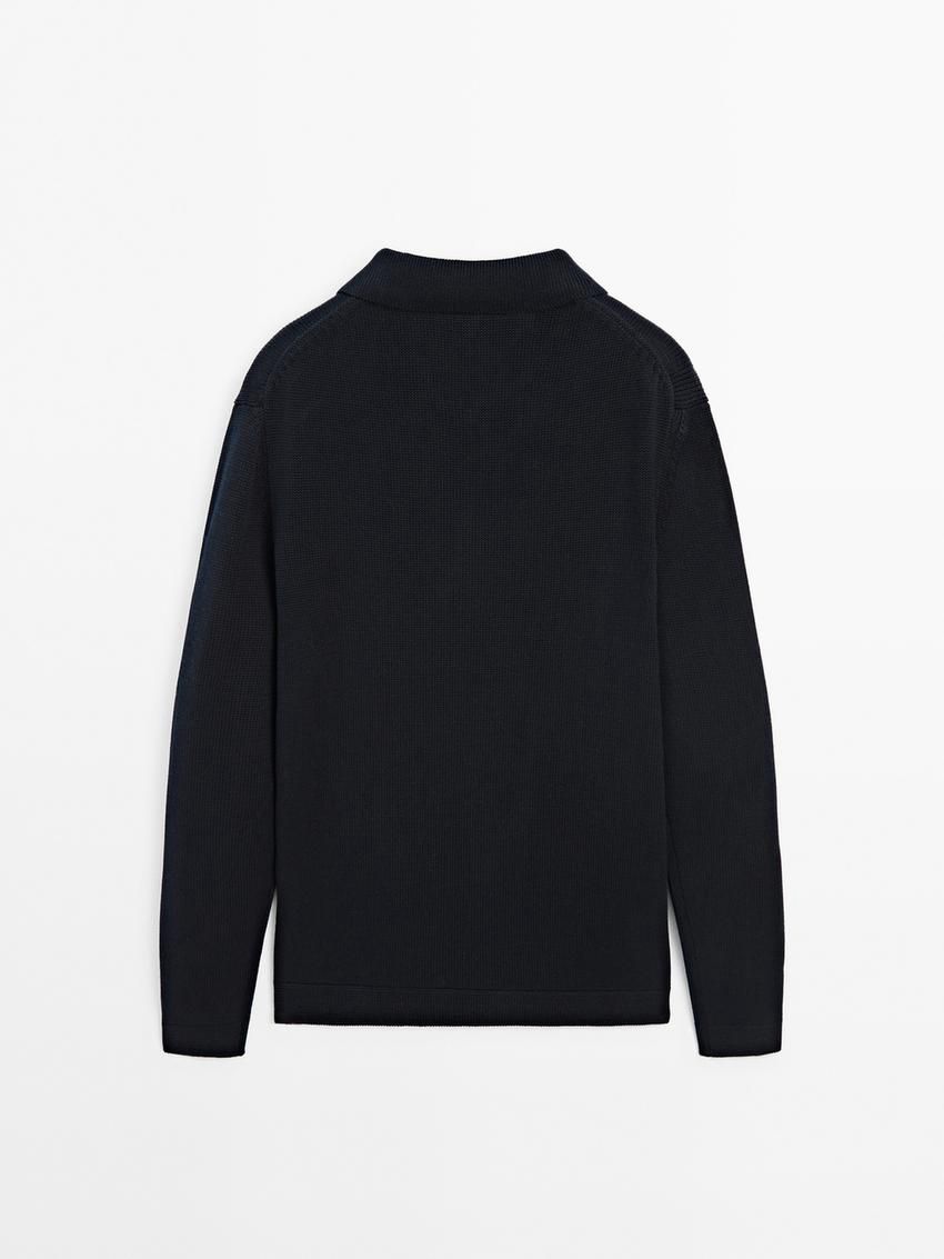 Massimo Dutti Knit With Zip Polo Collar Men Sweater Navy | US-FL6357249