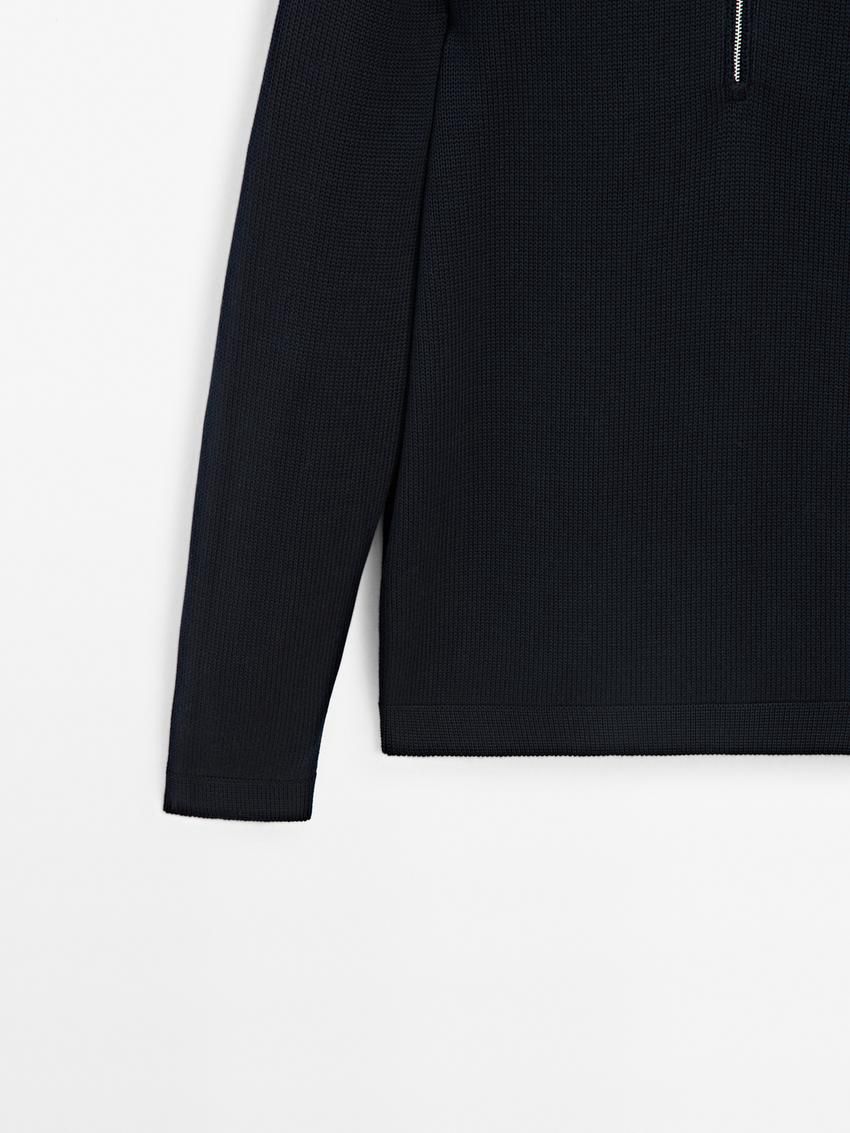 Massimo Dutti Knit With Zip Polo Collar Men Sweater Navy | US-FL6357249
