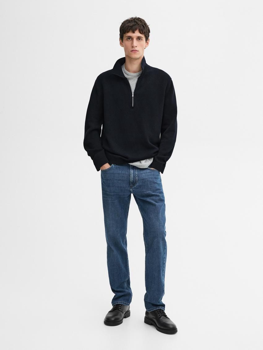 Massimo Dutti Knit With Zip Polo Collar Men Sweater Navy | US-FL6357249