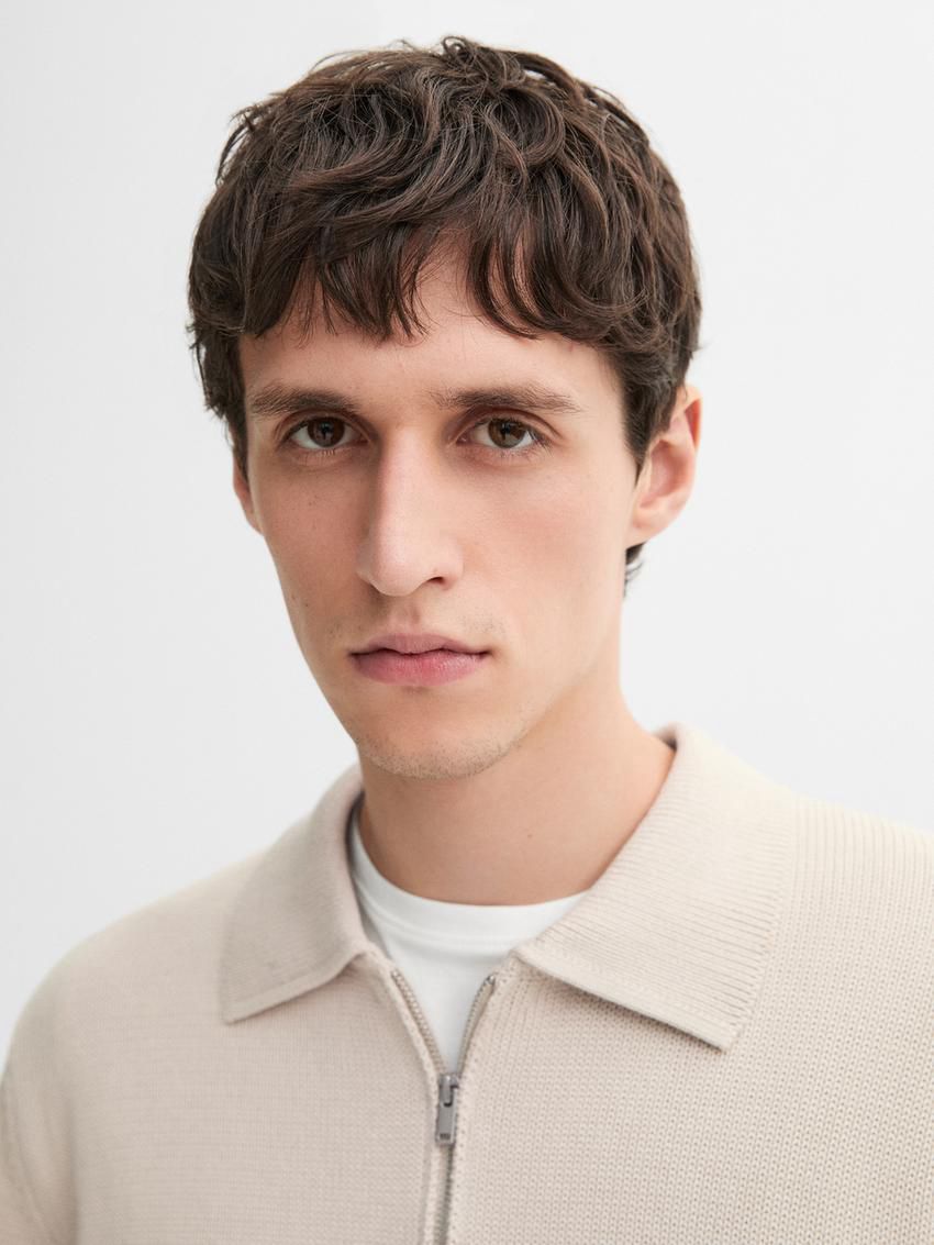 Massimo Dutti Knit With Zip Polo Collar Men Sweater Beige | US-FB1254936