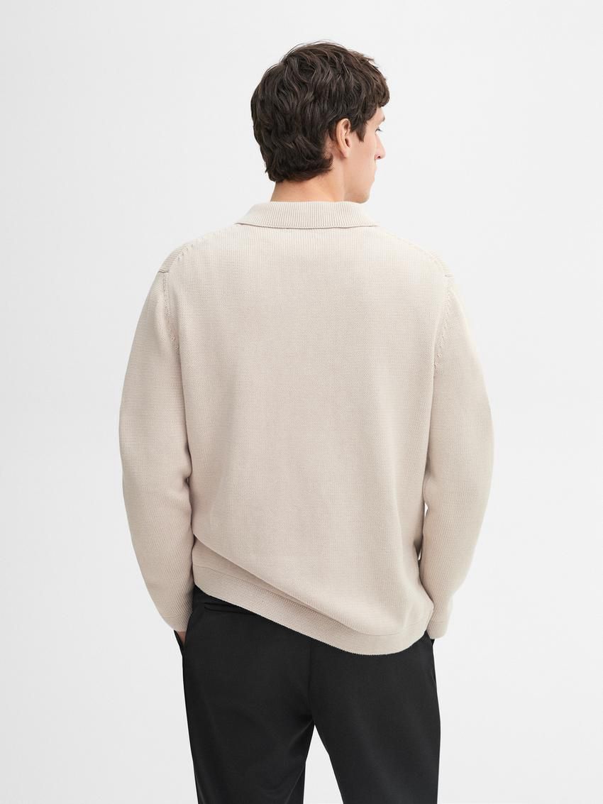 Massimo Dutti Knit With Zip Polo Collar Men Sweater Beige | US-FB1254936