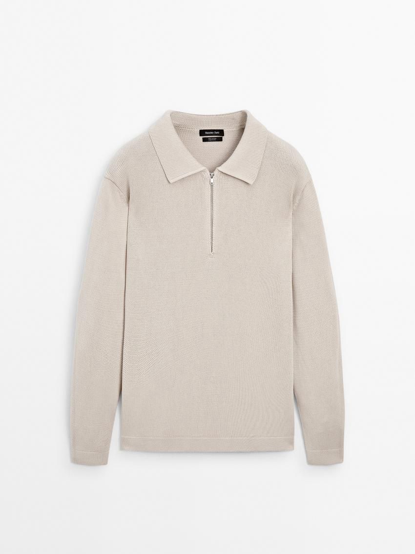 Massimo Dutti Knit With Zip Polo Collar Men Sweater Beige | US-FB1254936