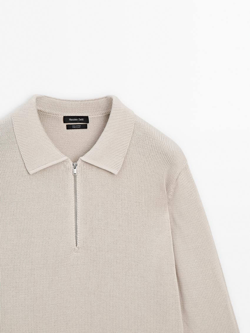 Massimo Dutti Knit With Zip Polo Collar Men Sweater Beige | US-FB1254936