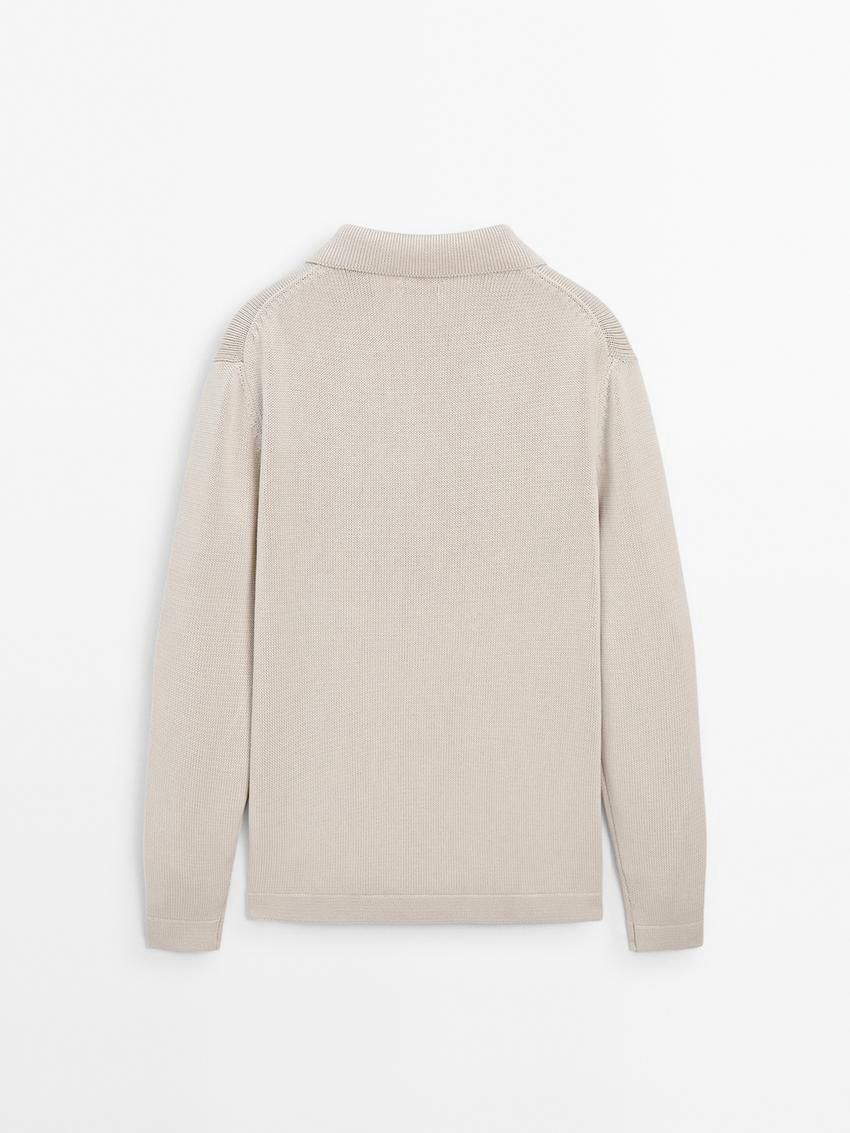Massimo Dutti Knit With Zip Polo Collar Men Sweater Beige | US-FB1254936