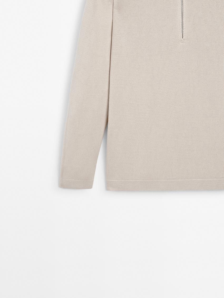 Massimo Dutti Knit With Zip Polo Collar Men Sweater Beige | US-FB1254936