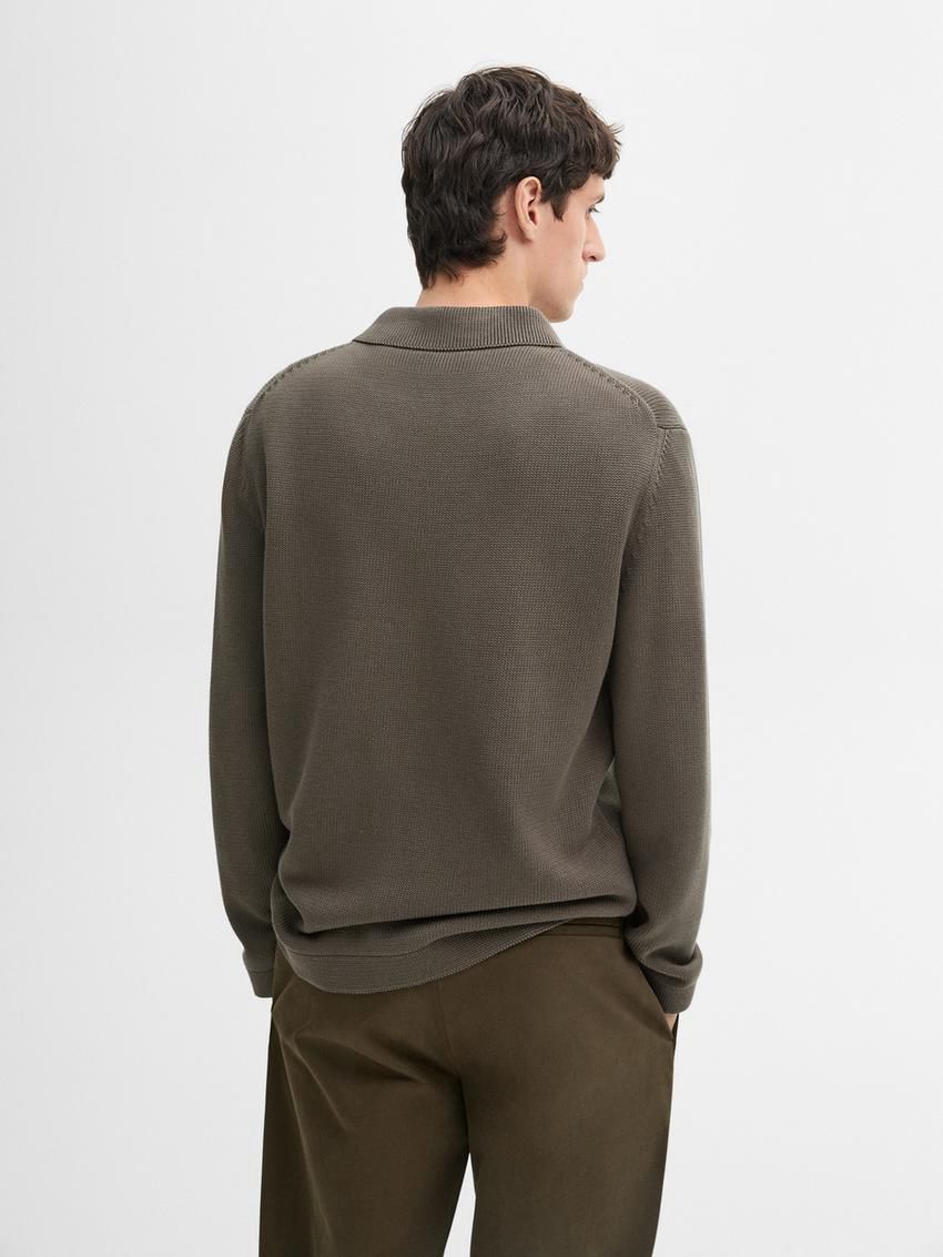 Massimo Dutti Knit With Zip Polo Collar Men Sweater Khaki | US-UZ3042156