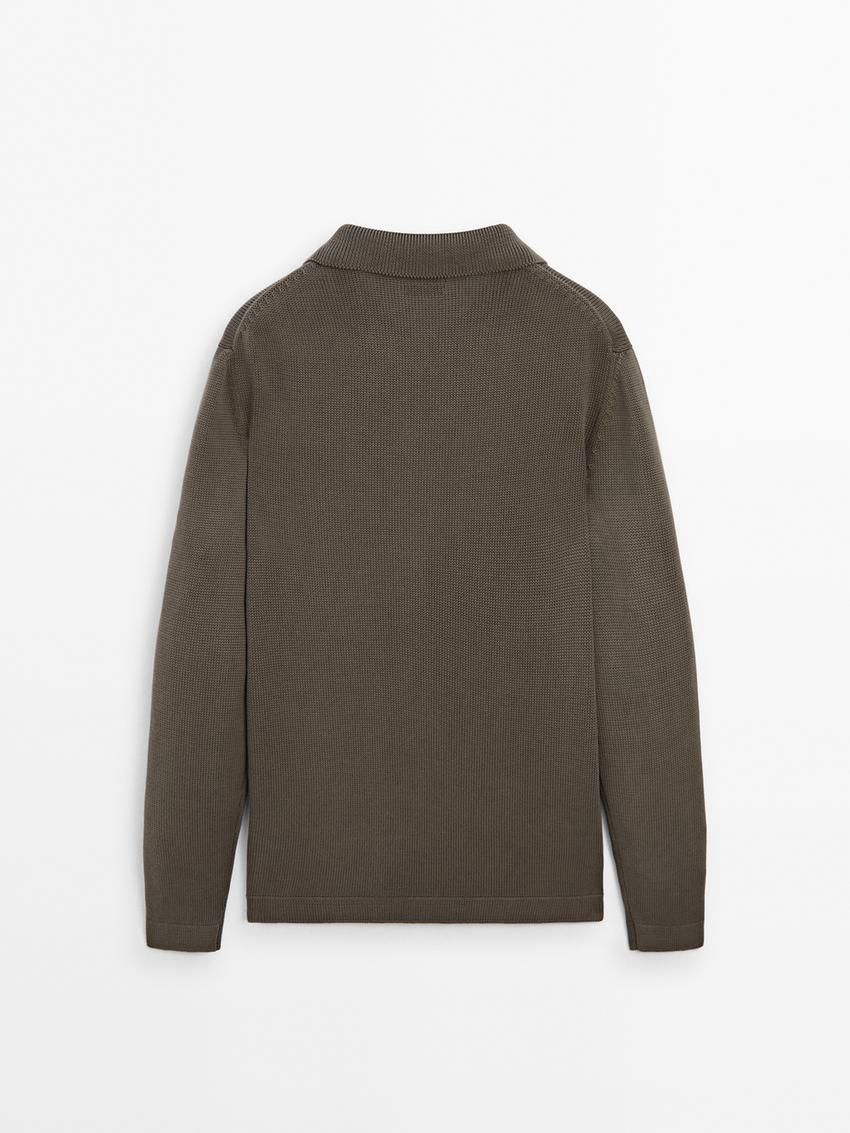 Massimo Dutti Knit With Zip Polo Collar Men Sweater Khaki | US-UZ3042156