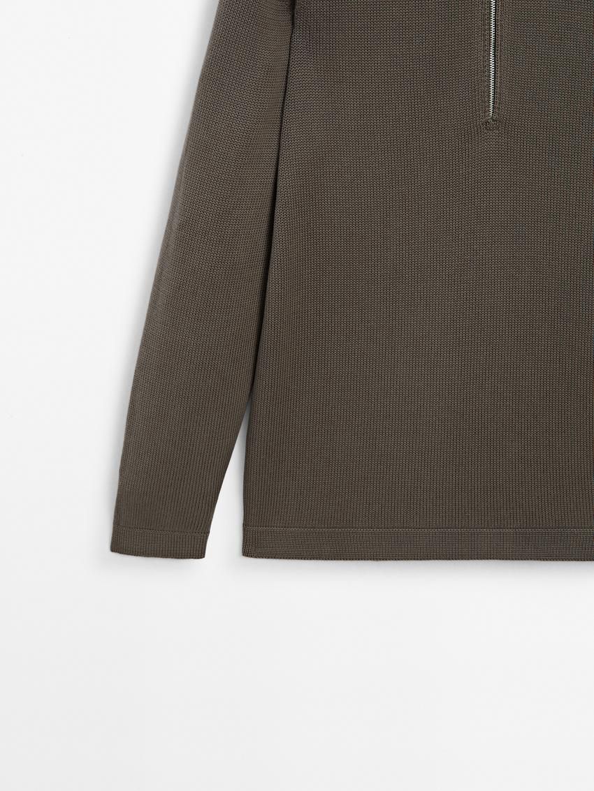 Massimo Dutti Knit With Zip Polo Collar Men Sweater Khaki | US-UZ3042156
