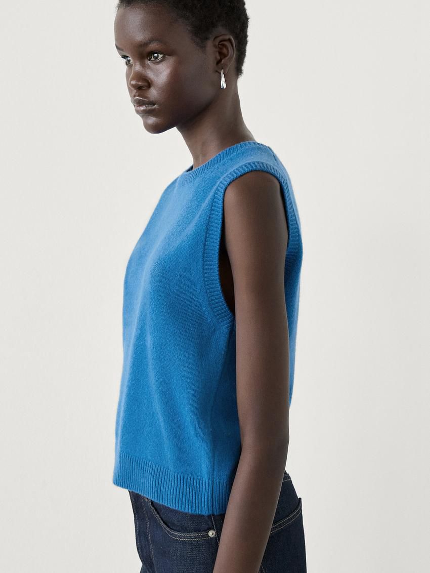 Massimo Dutti Knit Wool Blend Co-ord Women Top Blue | US-VP6719543