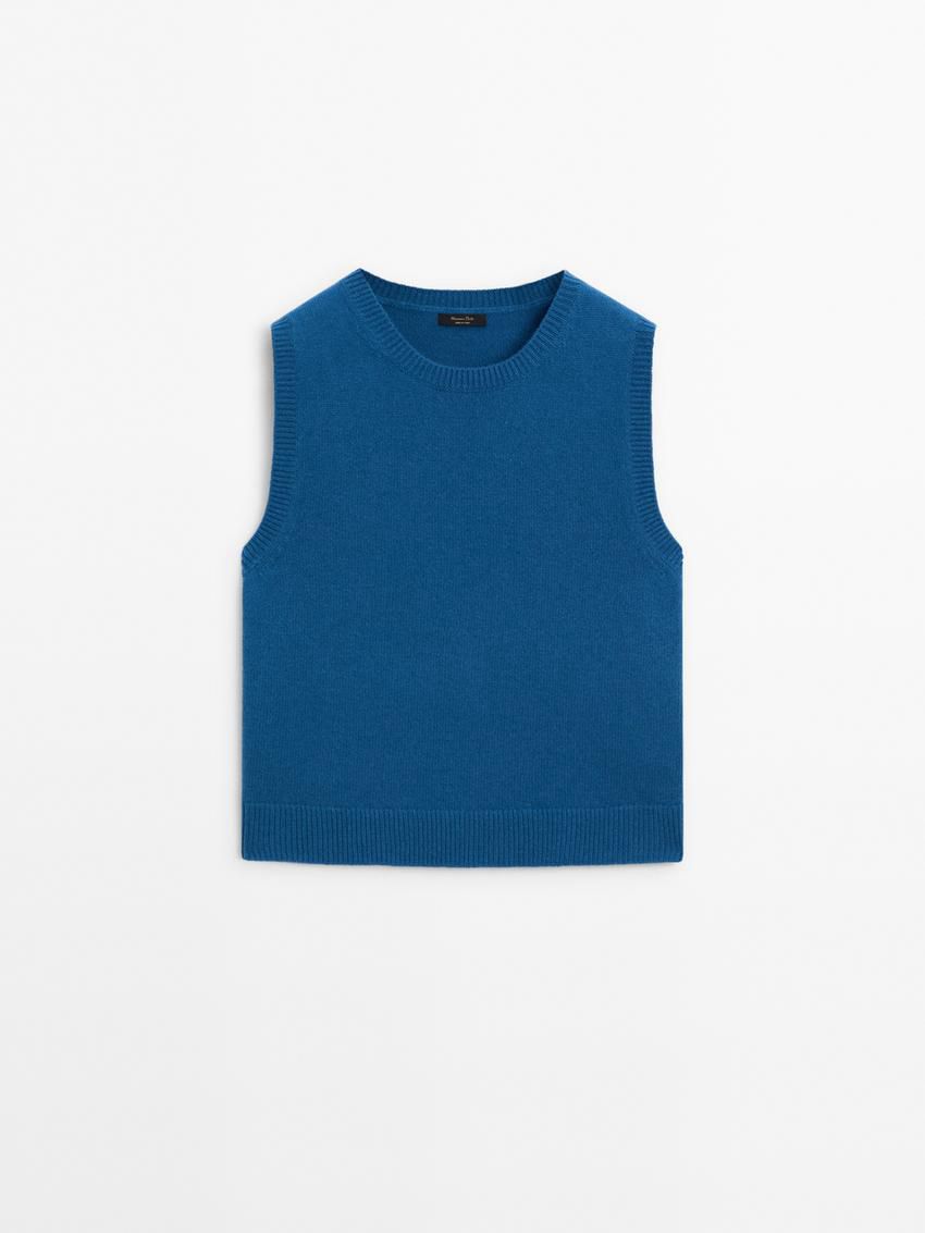 Massimo Dutti Knit Wool Blend Co-ord Women Top Blue | US-VP6719543