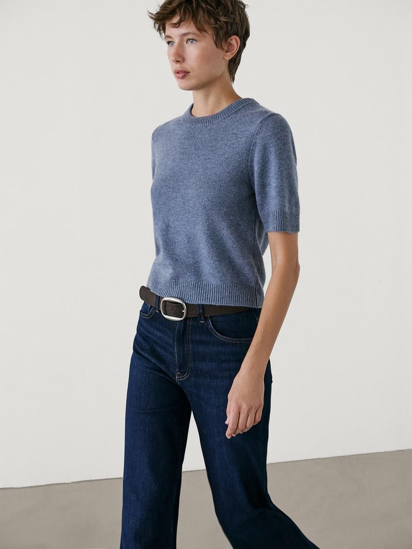 Massimo Dutti Knit Wool Blend With Short Sleeves Women Sweater Blue | US-AT5208463