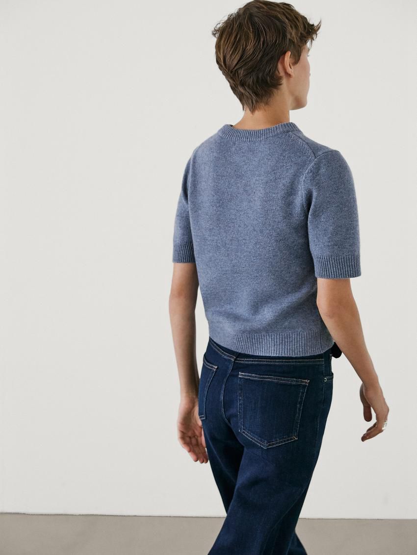 Massimo Dutti Knit Wool Blend With Short Sleeves Women Sweater Blue | US-AT5208463