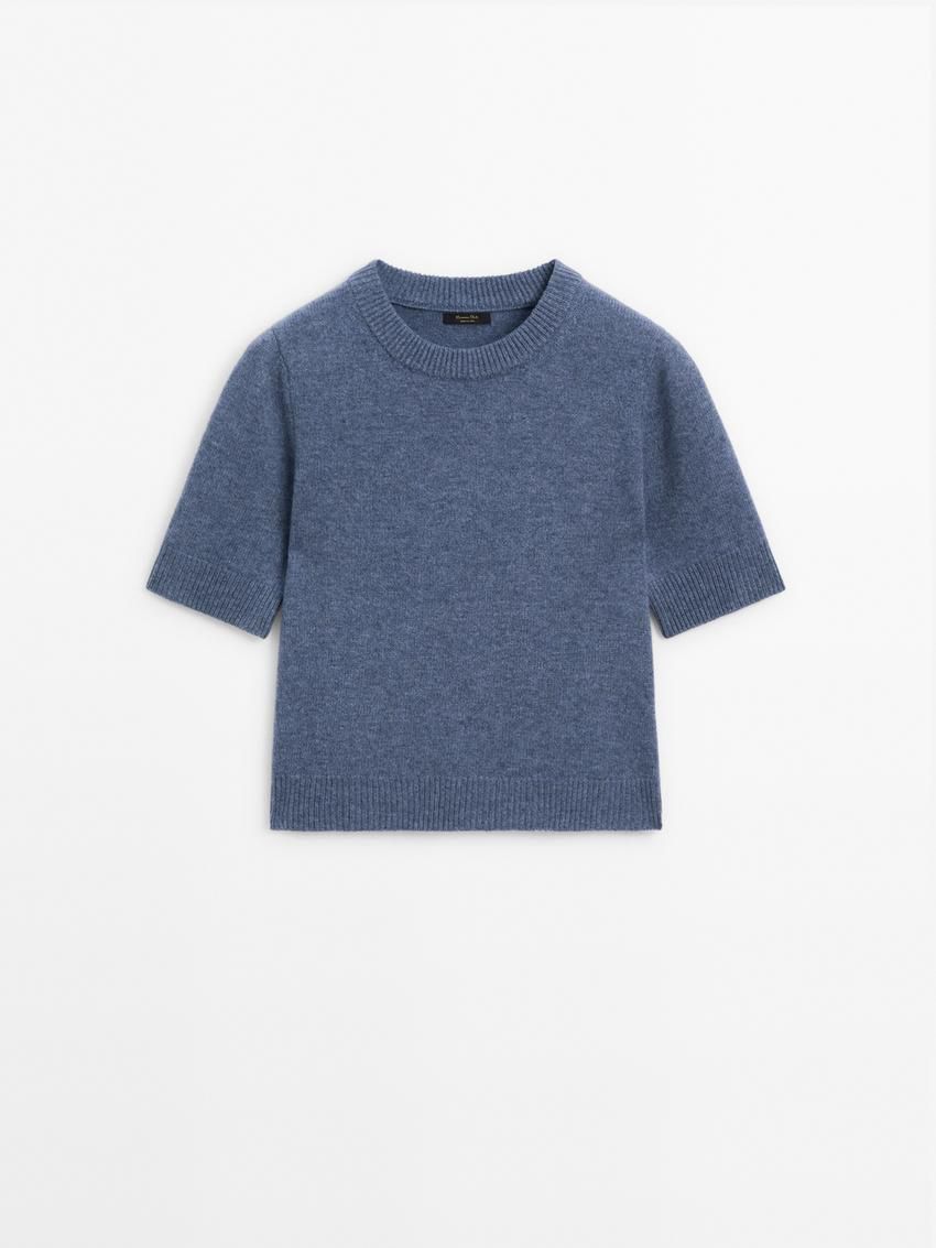 Massimo Dutti Knit Wool Blend With Short Sleeves Women Sweater Blue | US-AT5208463