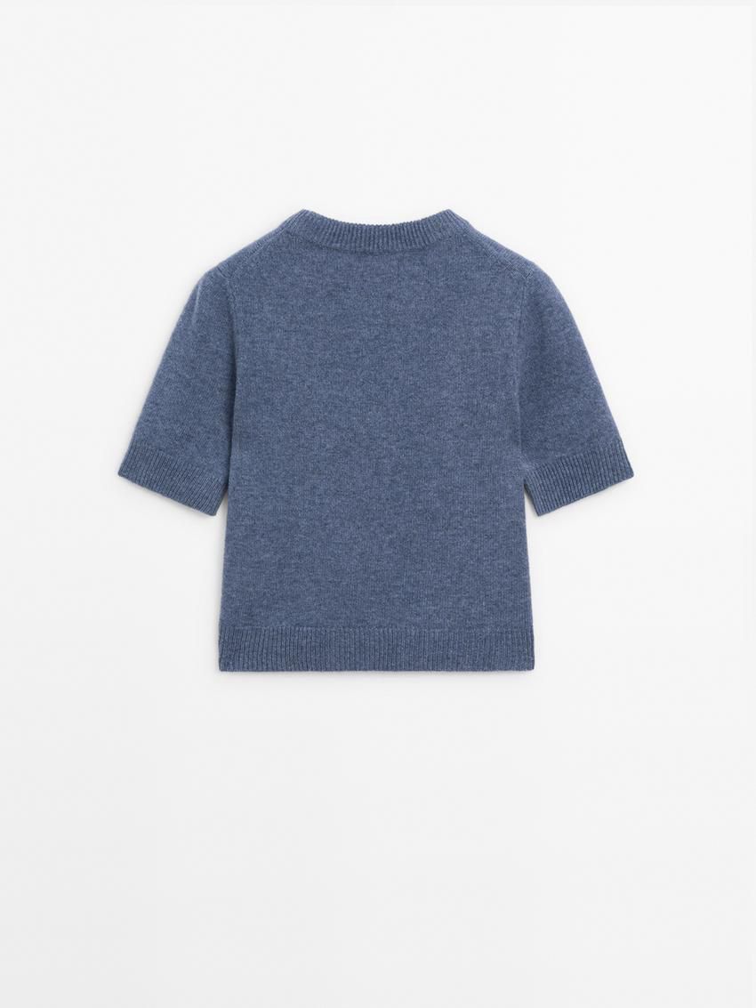 Massimo Dutti Knit Wool Blend With Short Sleeves Women Sweater Blue | US-AT5208463