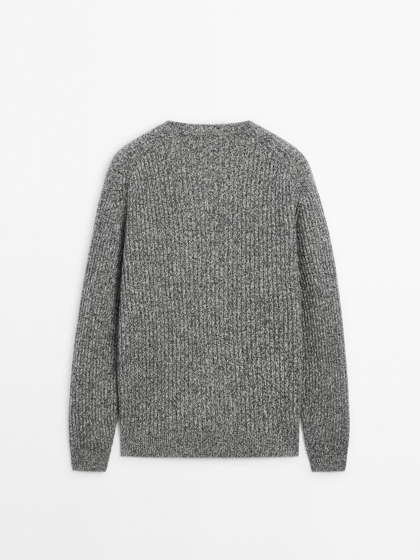 Massimo Dutti Knitted Mouline Wool Blend Men Jumpers Grey | US-BX4678239