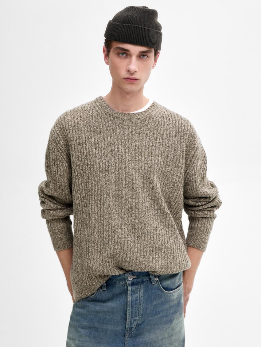 Massimo Dutti Knitted Mouline Wool Blend Men Jumpers Brown Beige | US-HX6453872