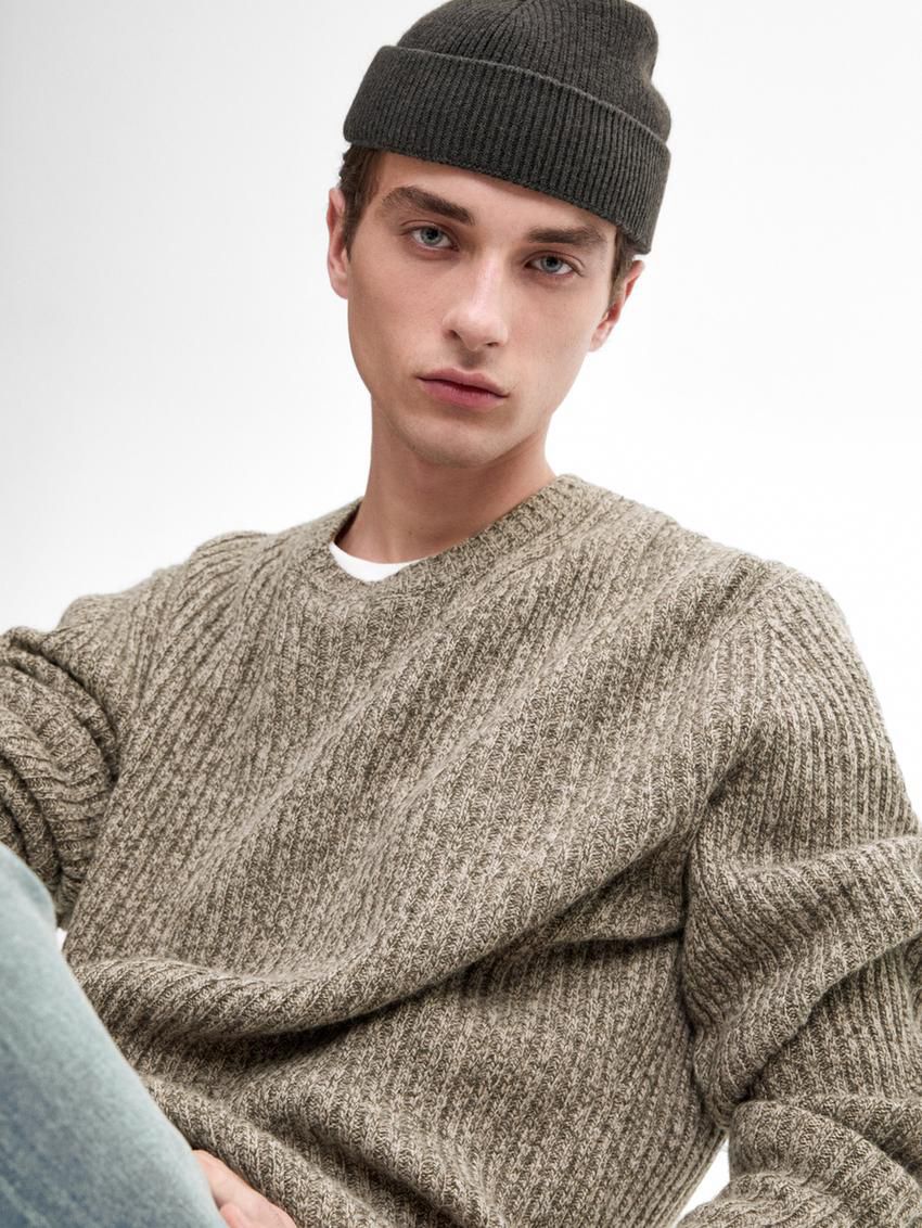 Massimo Dutti Knitted Mouline Wool Blend Men Jumpers Brown Beige | US-HX6453872