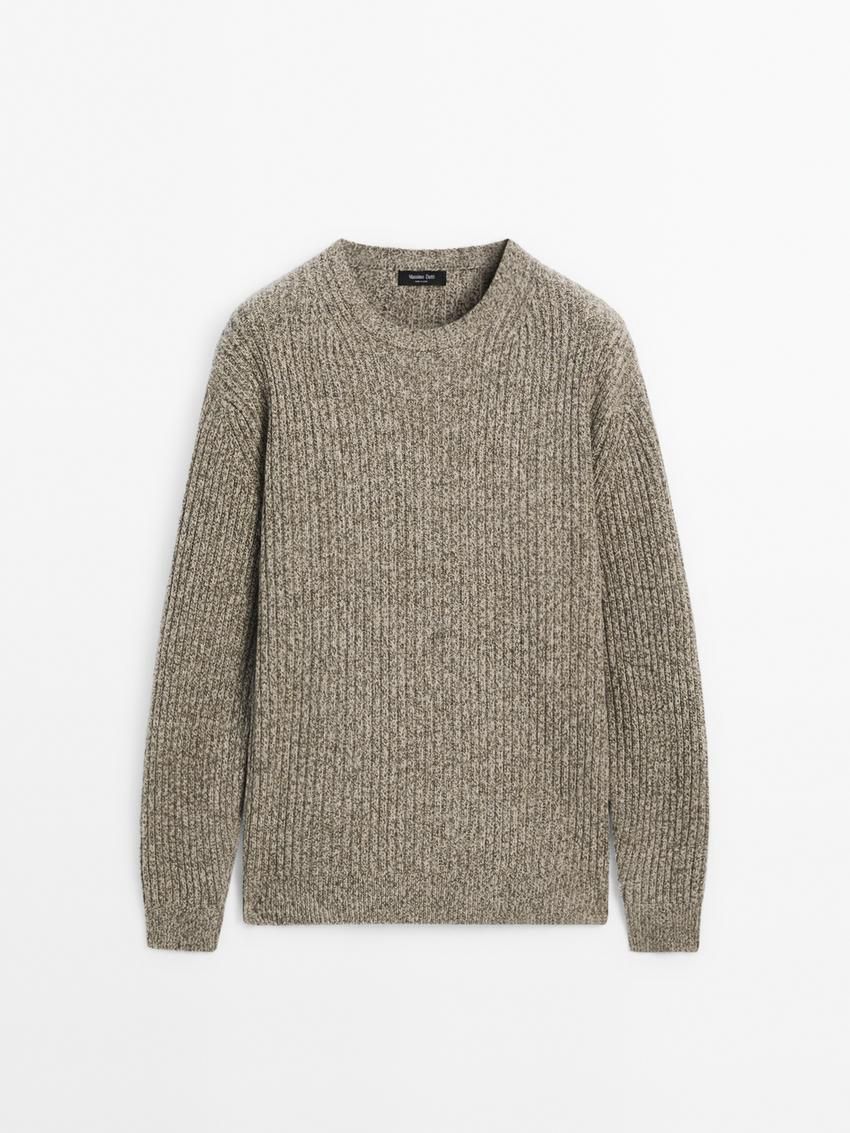 Massimo Dutti Knitted Mouline Wool Blend Men Jumpers Brown Beige | US-HX6453872