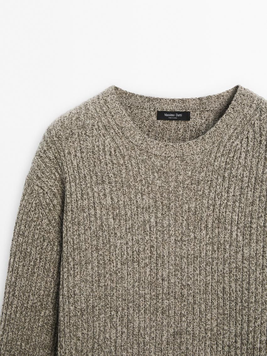 Massimo Dutti Knitted Mouline Wool Blend Men Jumpers Brown Beige | US-HX6453872