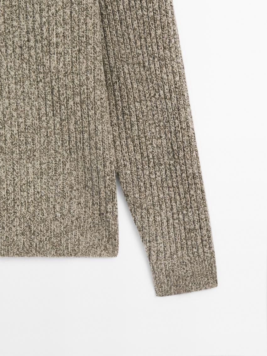 Massimo Dutti Knitted Mouline Wool Blend Men Jumpers Brown Beige | US-HX6453872