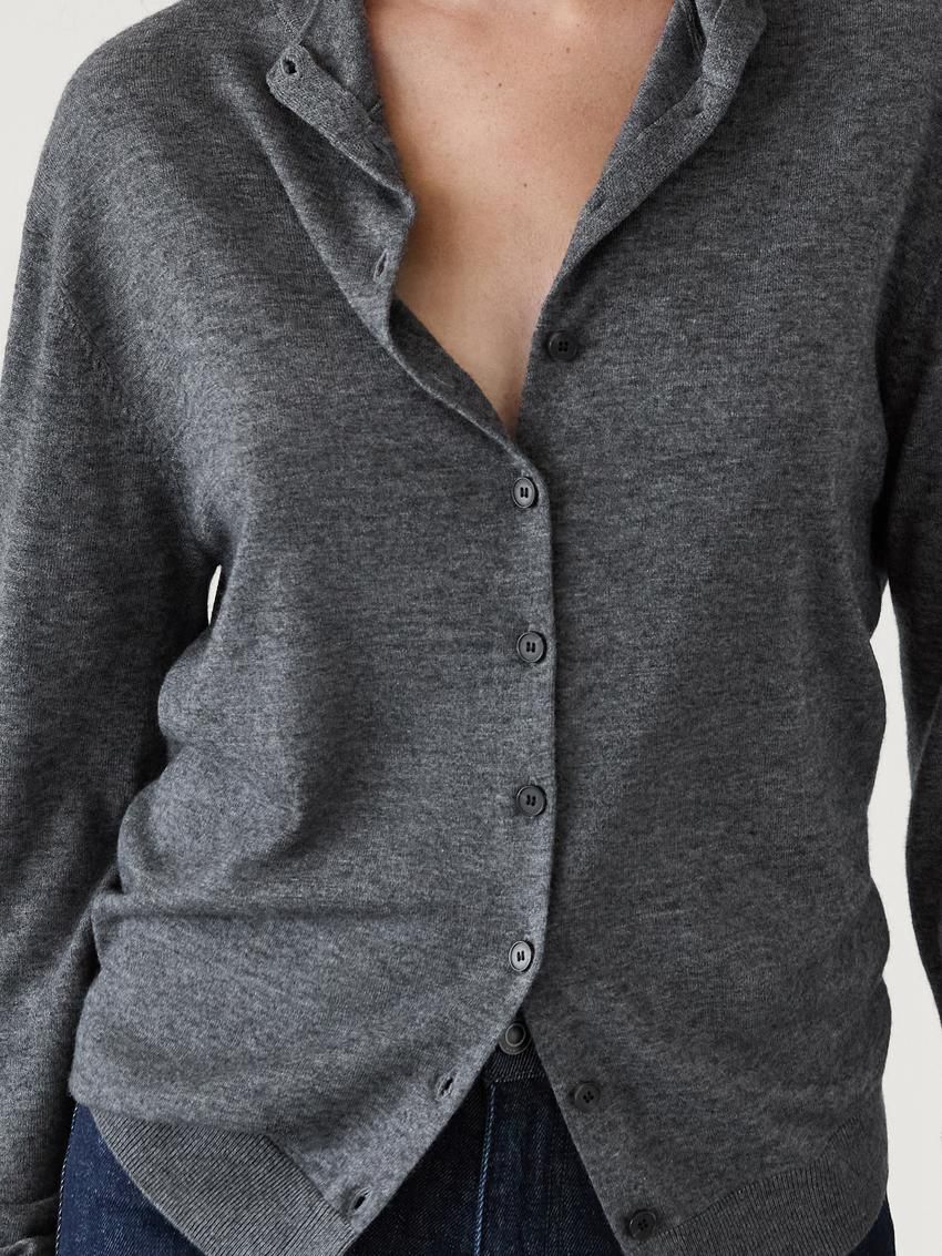 Massimo Dutti Knitted Perkins Collar Women Cardigan Dark Grey | US-PK2369854