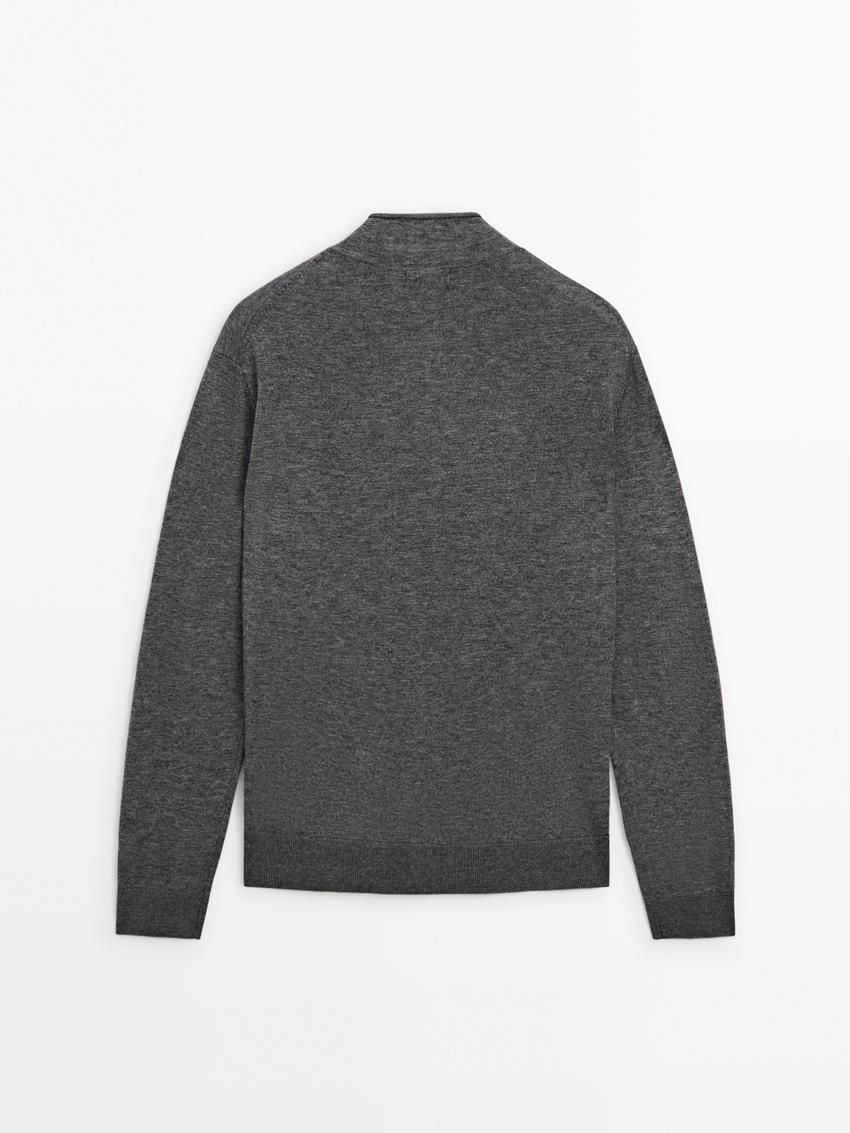 Massimo Dutti Knitted Perkins Collar Women Cardigan Dark Grey | US-PK2369854