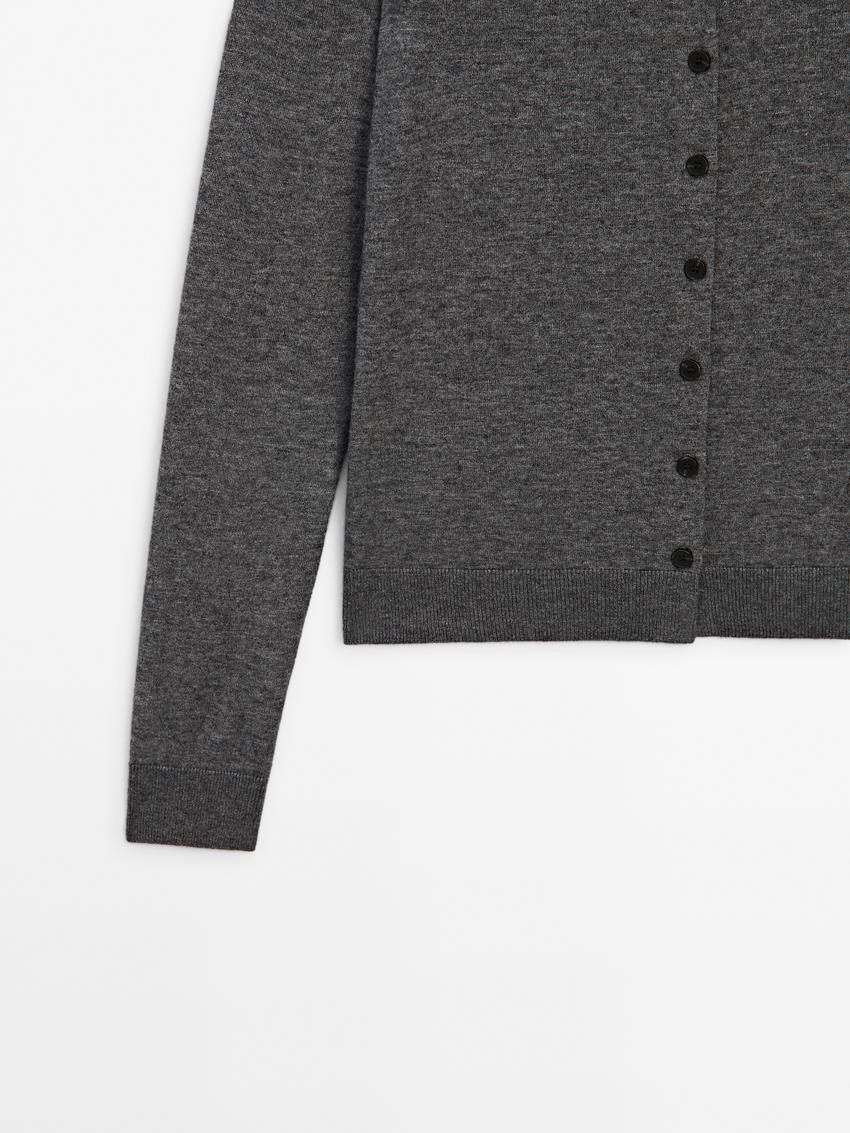 Massimo Dutti Knitted Perkins Collar Women Cardigan Dark Grey | US-PK2369854