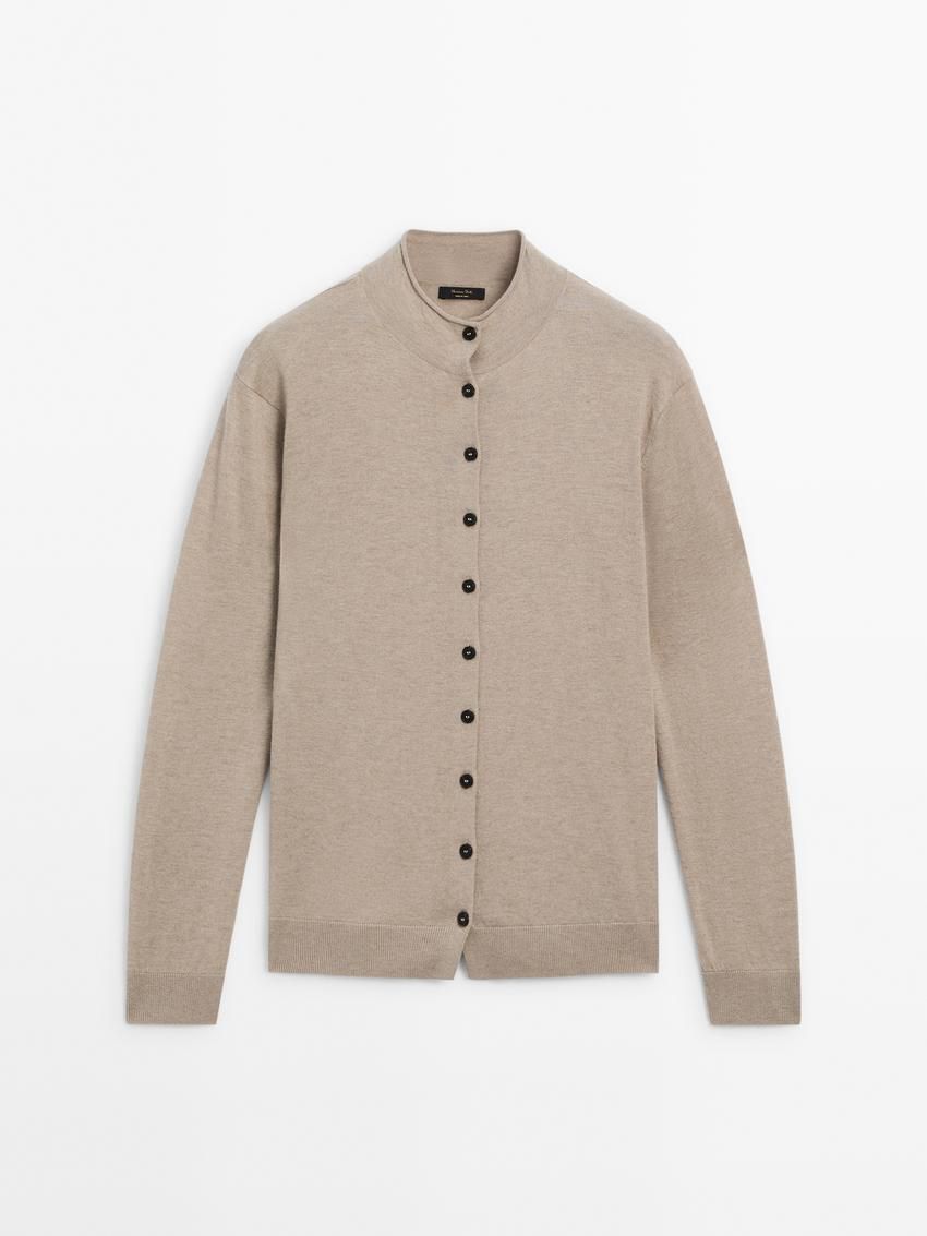 Massimo Dutti Knitted Perkins Collar Women Cardigan Khaki | US-KQ5638179
