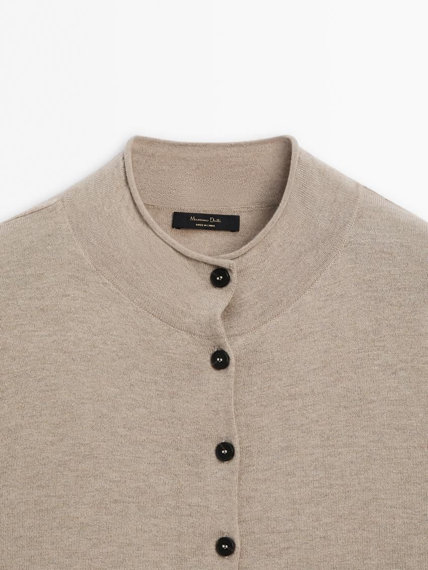 Massimo Dutti Knitted Perkins Collar Women Cardigan Khaki | US-KQ5638179