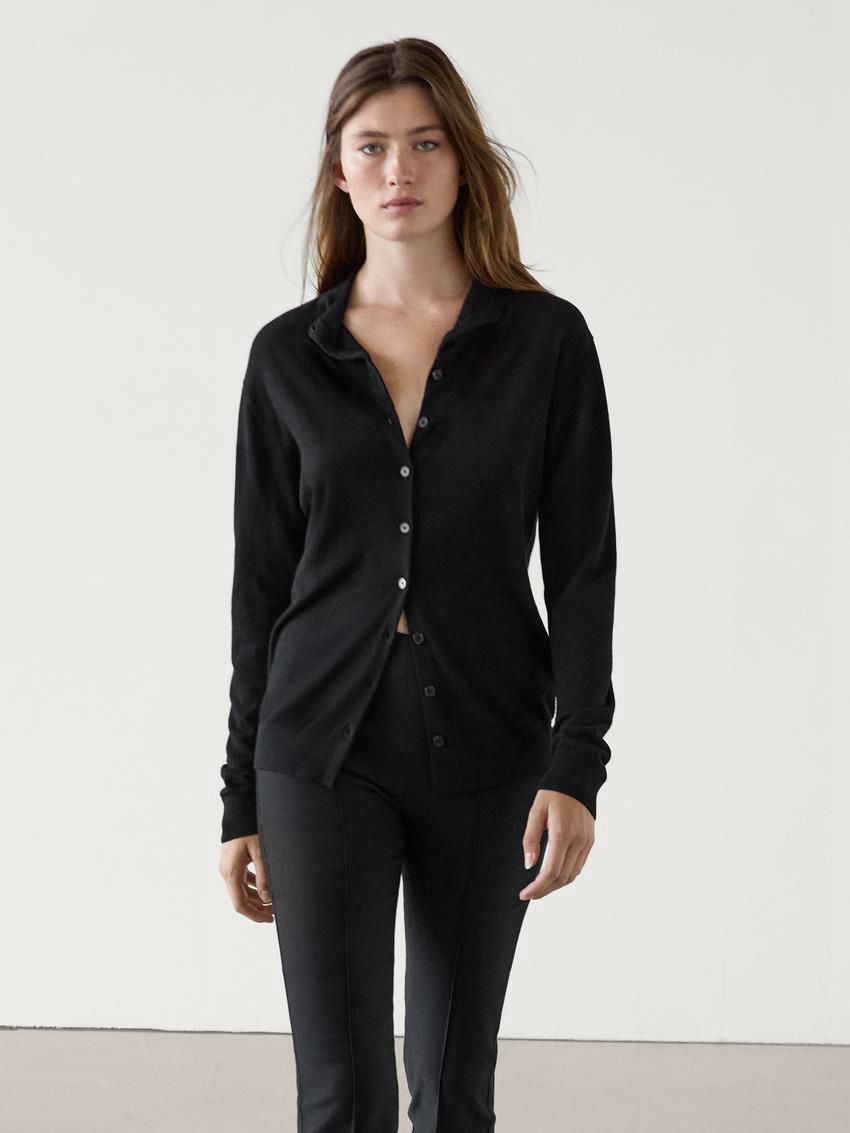 Massimo Dutti Knitted Perkins Collar Women Cardigan Black | US-IS7524391