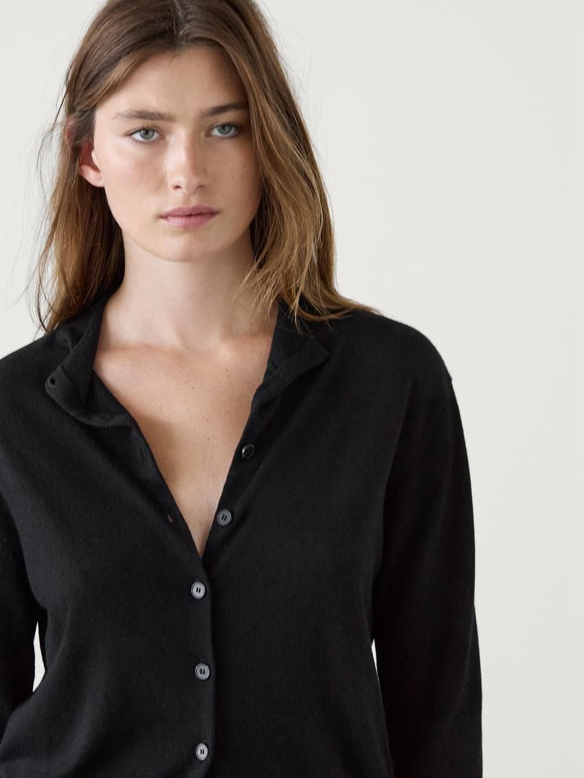 Massimo Dutti Knitted Perkins Collar Women Cardigan Black | US-IS7524391