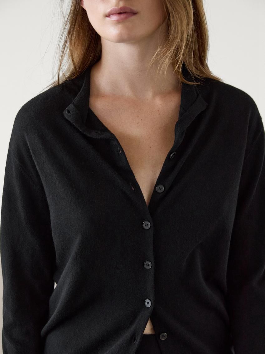 Massimo Dutti Knitted Perkins Collar Women Cardigan Black | US-IS7524391