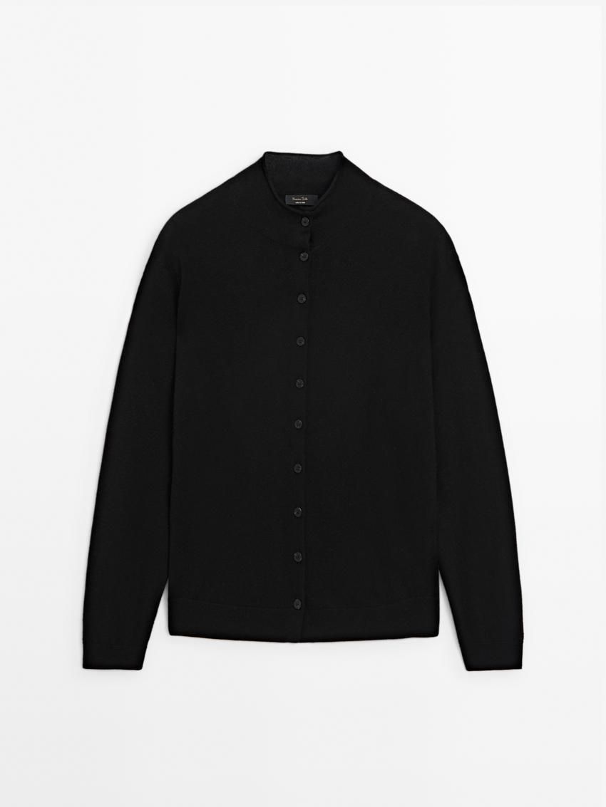 Massimo Dutti Knitted Perkins Collar Women Cardigan Black | US-IS7524391