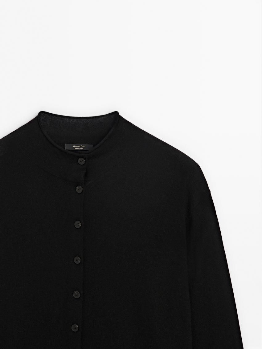 Massimo Dutti Knitted Perkins Collar Women Cardigan Black | US-IS7524391
