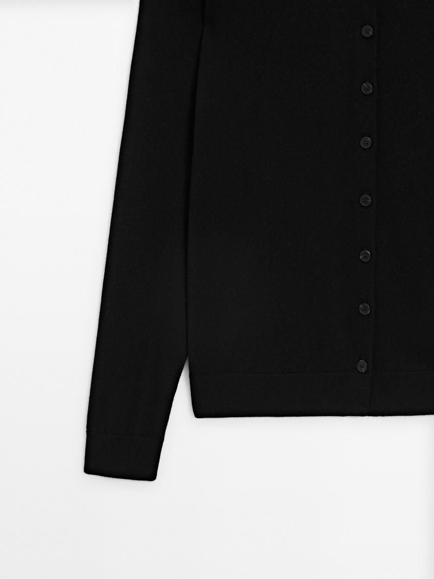 Massimo Dutti Knitted Perkins Collar Women Cardigan Black | US-IS7524391