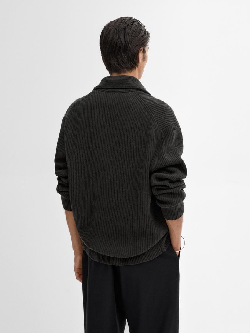 Massimo Dutti Knitted Shawl Collar Men Cardigan Dark Grey | US-ZM0489235