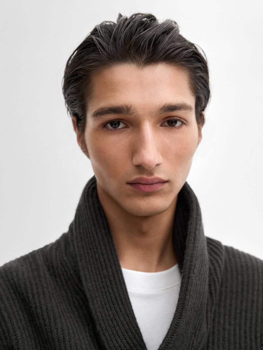 Massimo Dutti Knitted Shawl Collar Men Cardigan Dark Grey | US-ZM0489235