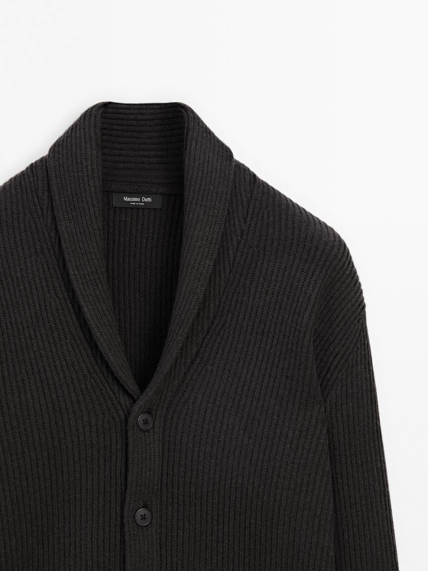 Massimo Dutti Knitted Shawl Collar Men Cardigan Dark Grey | US-ZM0489235