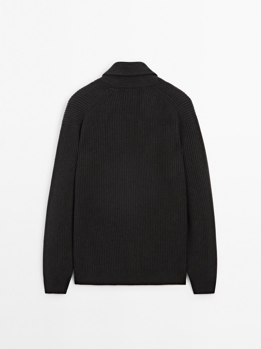 Massimo Dutti Knitted Shawl Collar Men Cardigan Dark Grey | US-ZM0489235
