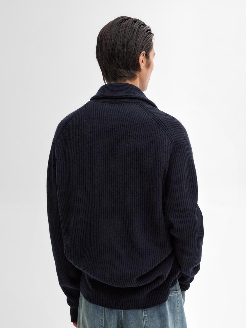 Massimo Dutti Knitted Shawl Collar Men Cardigan Navy | US-XZ3508621