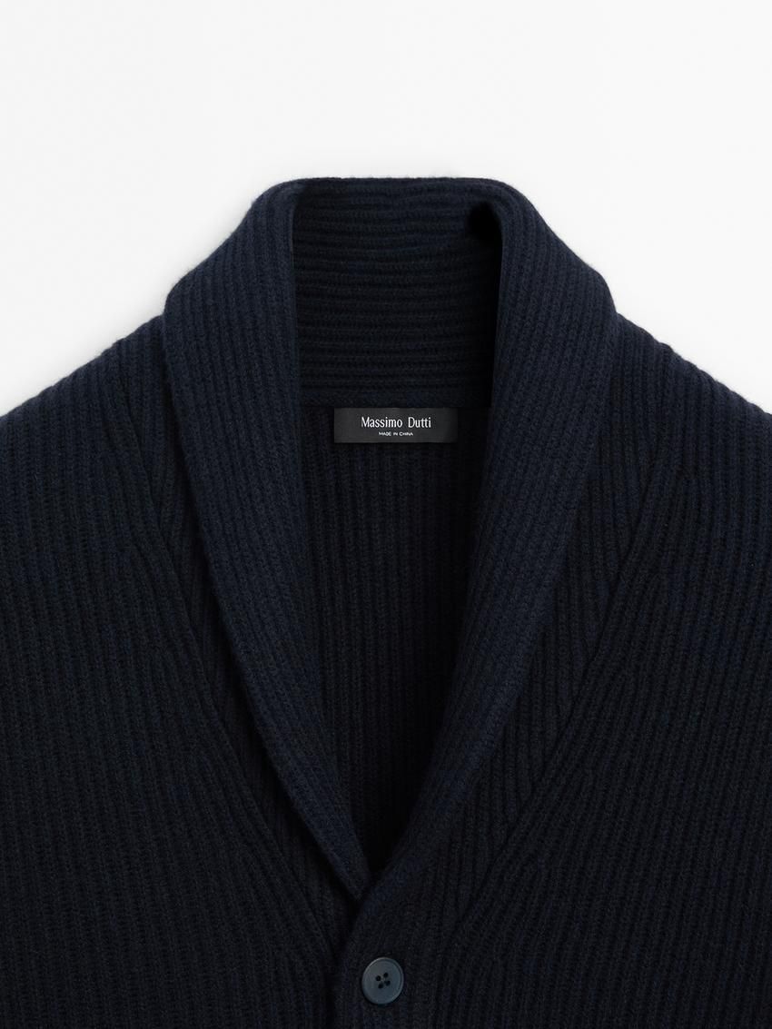 Massimo Dutti Knitted Shawl Collar Men Cardigan Navy | US-XZ3508621