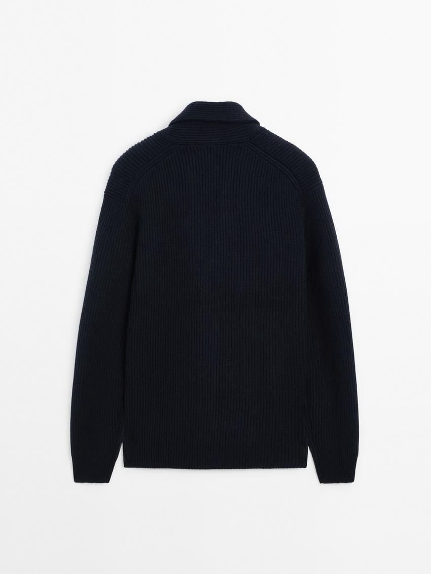Massimo Dutti Knitted Shawl Collar Men Cardigan Navy | US-XZ3508621