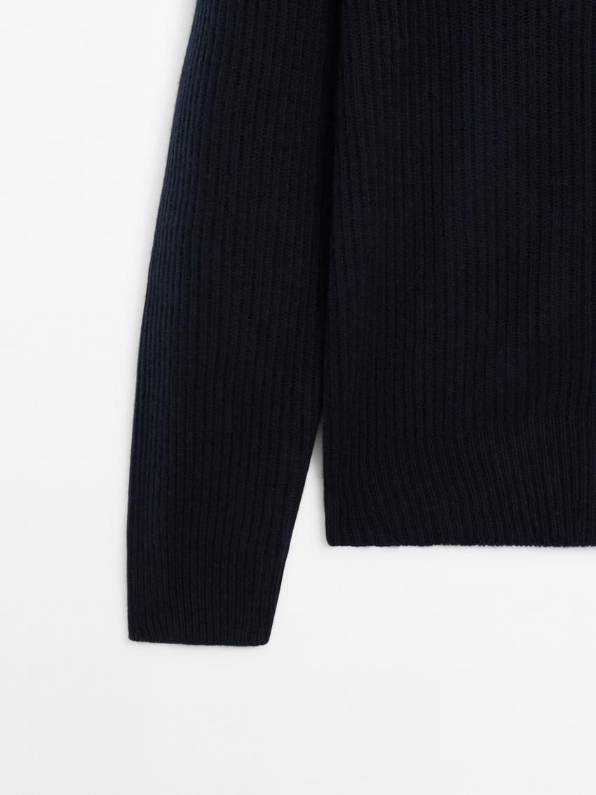 Massimo Dutti Knitted Shawl Collar Men Cardigan Navy | US-XZ3508621