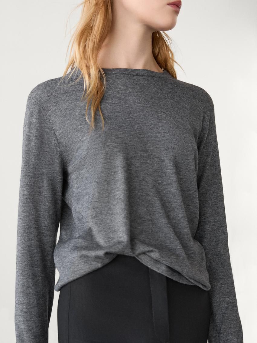 Massimo Dutti Knitted With Wool Women Sweater Dark Grey | US-GY7925613