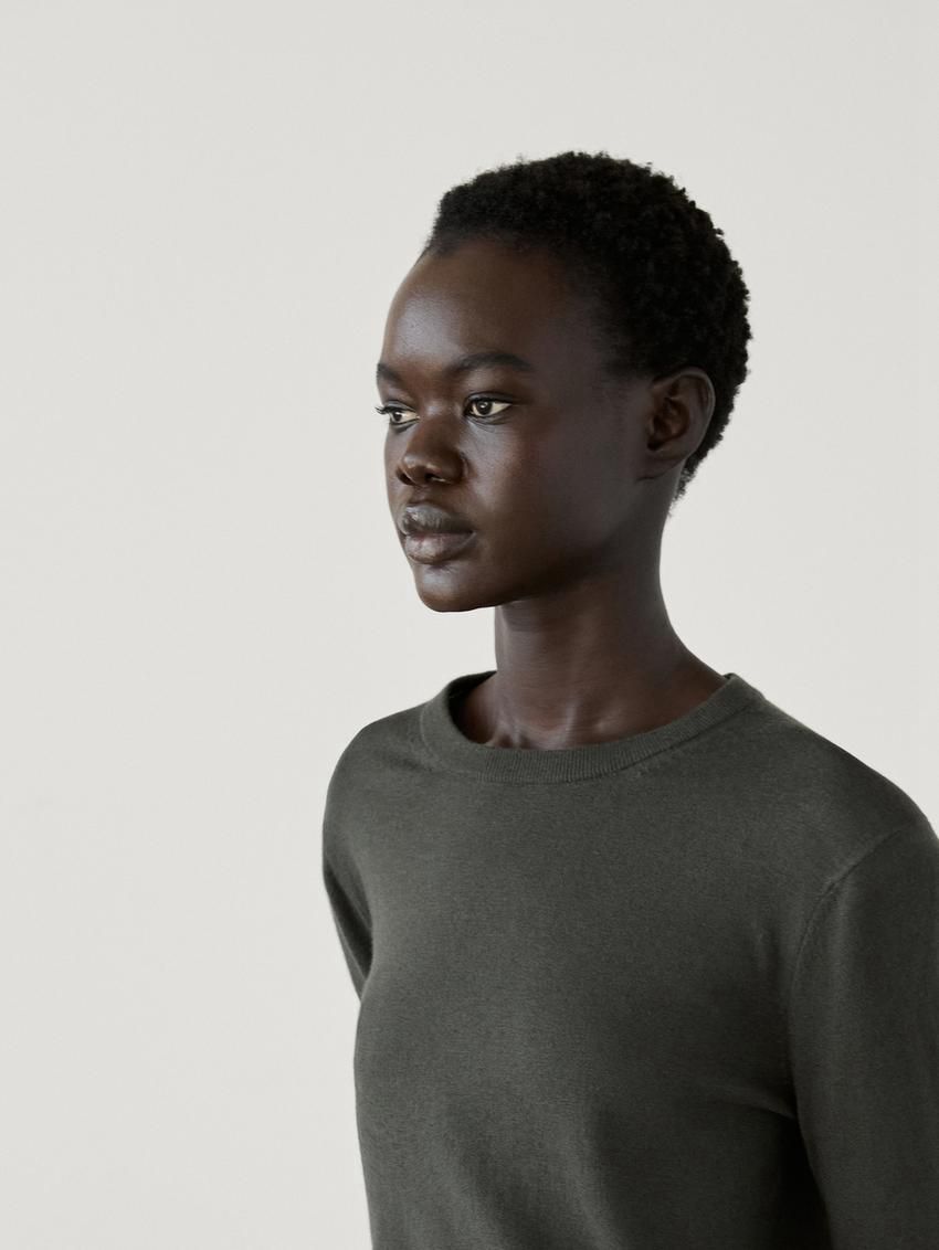 Massimo Dutti Knitted With Wool Women Sweater Dark Green | US-NA7583906