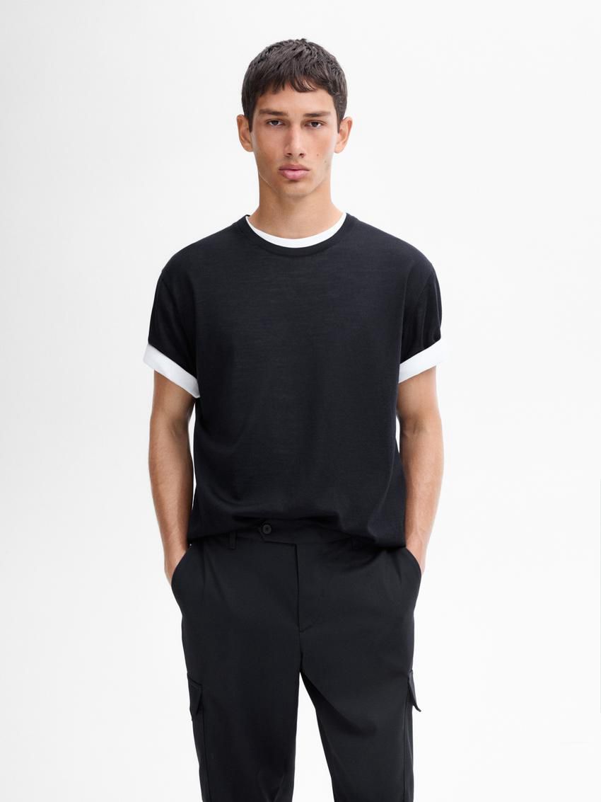 Massimo Dutti Knitted Wool Blend Men T-Shirt Navy | US-NL5978102