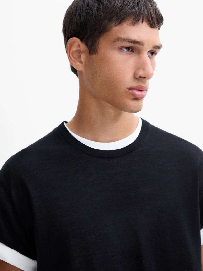 Massimo Dutti Knitted Wool Blend Men T-Shirt Navy | US-NL5978102