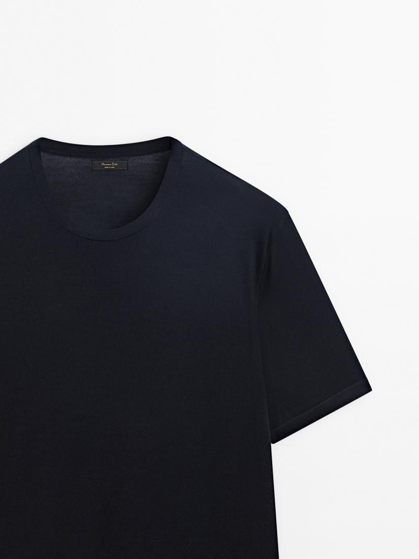 Massimo Dutti Knitted Wool Blend Men T-Shirt Navy | US-NL5978102
