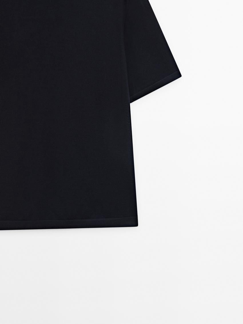 Massimo Dutti Knitted Wool Blend Men T-Shirt Navy | US-NL5978102